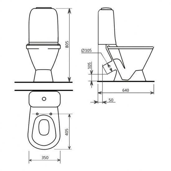 Унитаз компакт SANITA Самарский Стандарт с сиденьем полипропилен, косой выход, белый