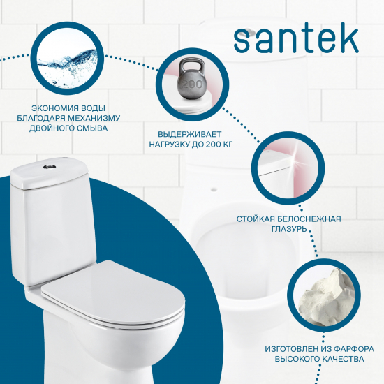 Унитаз компакт SANTEK Остин 1WH302419 c 2-ух режимной арматурой, сиденье микролифт дюропласт тонкое