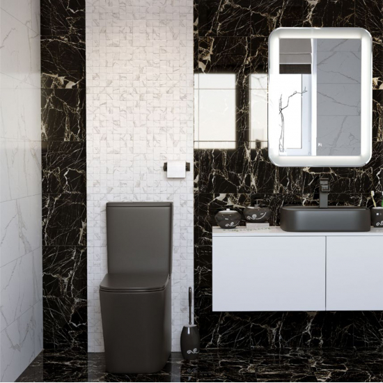 Унитаз компакт SOLE Cube 2 Black с сиденьем микролифт, безоботковый, чёрный