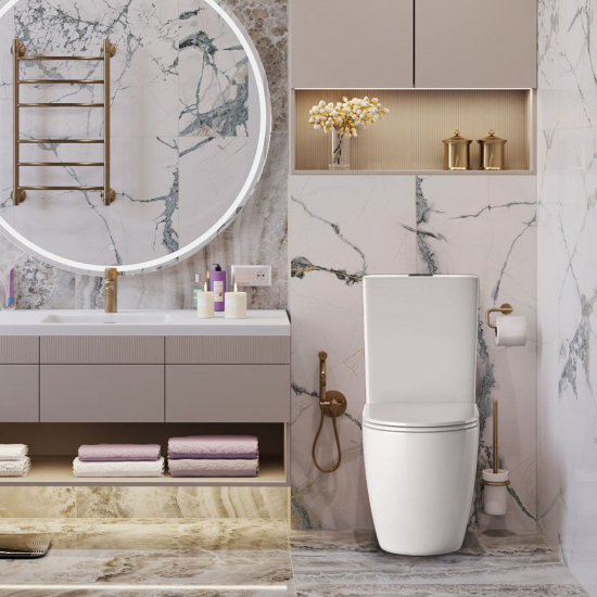 Унитаз компакт SOLE Pandora 3 с сиденьем микролифт, безоботковый, белый