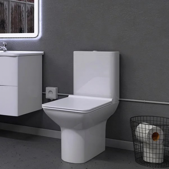 Унитаз компакт SOLE Quadro с сиденьем микролифт, безоботковый, белый