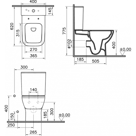 Унитаз компакт VITRA Integra Square 9833B003-7204 с сиденьем микролифт