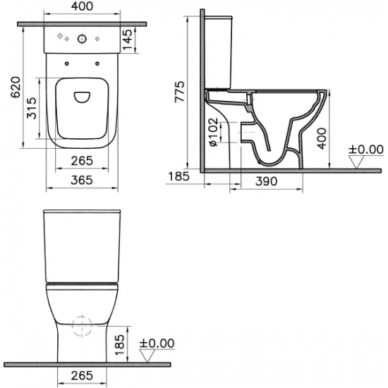 Унитаз компакт VITRA Integra Square Open-Back 9833B003-7205 с сиденьем микролифт