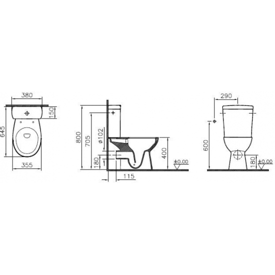 Унитаз компакт VITRA S10 9864B003-7201 с сиденьем микролифт термопласт, безободковый