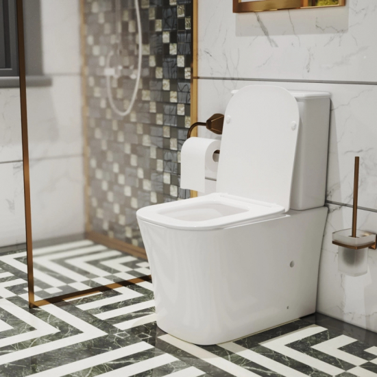 Унитаз компакт WAVE Promo с сиденьем микролифт, безободковый, белый глянец