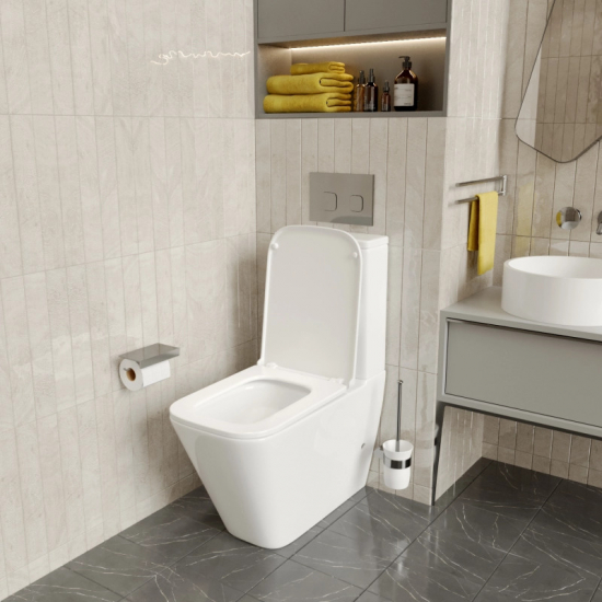 Унитаз компакт WAVE Square Tornado 1.0 с сиденьем микролифт, безободковый, белый глянец