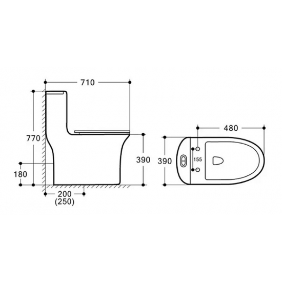 Унитаз моноблок AZARIO Luna AZ-1037 сиденье микролифт дюропласт тонкое, безободковый