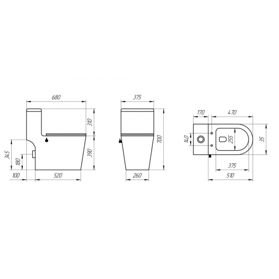 Унитаз моноблок EVA GOLD 5003B сиденье микролифт тонкое, безоботковый с биде