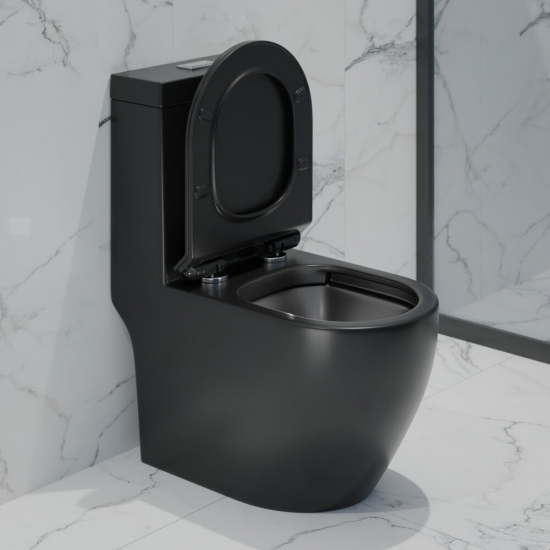 Унитаз моноблок EVA GOLD 5005BM сиденье микролифт тонкое, безоботковый чёрный матовый