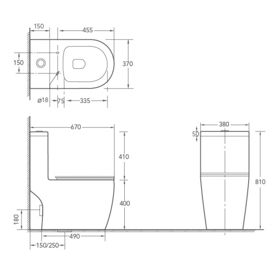 Унитаз моноблок EVA GOLD 5005BM сиденье микролифт тонкое, безоботковый чёрный матовый