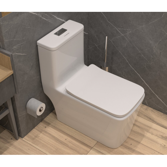 Унитаз моноблок EVA GOLD SM9616 сиденье микролифт тонкое, безободковый