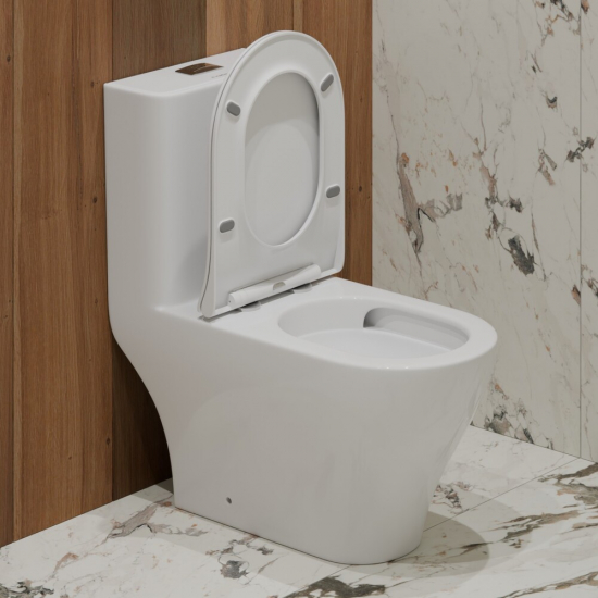 Унитаз моноблок EVA GOLD T1085 сиденье микролифт тонкое, безободковый, круговой смыв