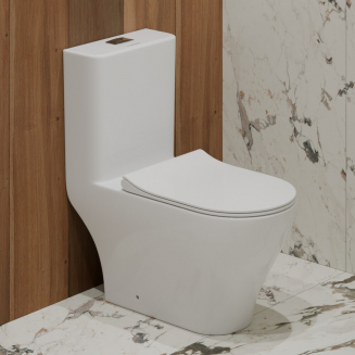 Унитаз моноблок EVA GOLD T1085 сиденье микролифт тонкое, безободковый, круговой смыв