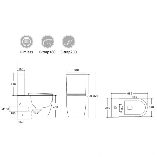 Унитаз моноблок HOLLER Cron сиденье микролифт дюропласт, белый
