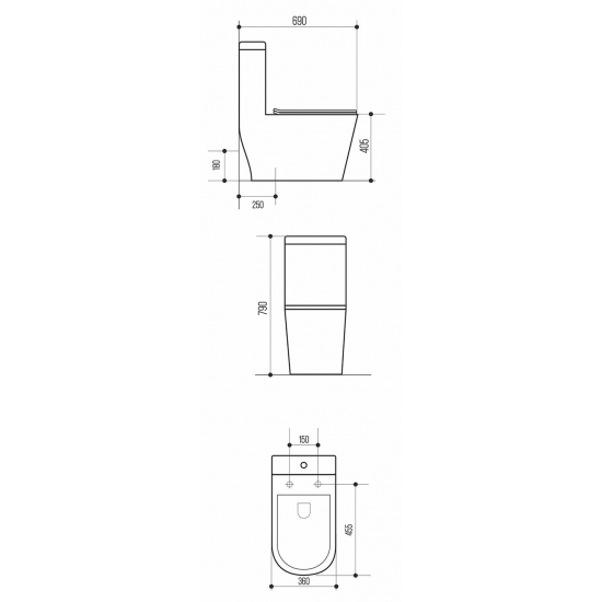 Унитаз моноблок WAVE Koral Tornado с сиденьем микролифт, безободковый, белый глянец