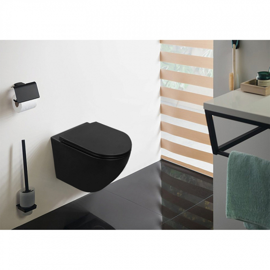 Унитаз подвесной AZARIO Grado AZ-0046N-MB сиденье микролифт, безободковый, чёрный матовый