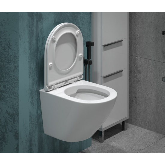 Унитаз подвесной EVA GOLD K49 сиденье микролифт дюропласт тонкое, безободковый