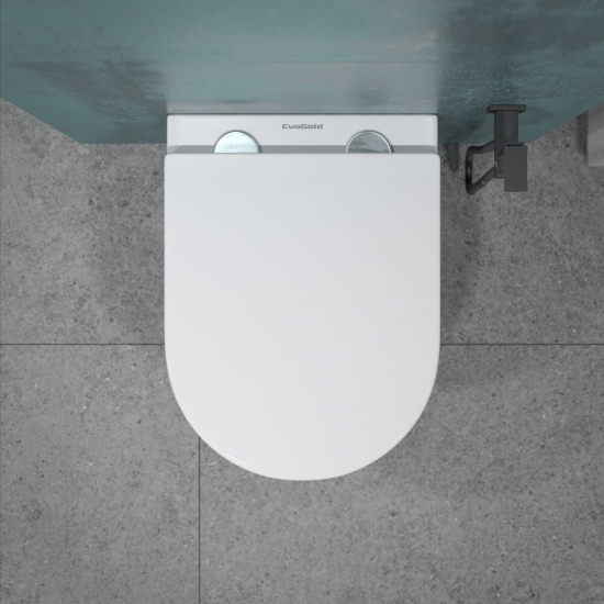 Унитаз подвесной EVA GOLD K49 сиденье микролифт дюропласт тонкое, безободковый