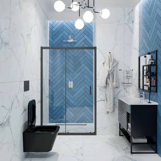 Унитаз подвесной EVA GOLD K633BM сиденье микролифт дюропласт тонкое, безободковый, чёрный матовый