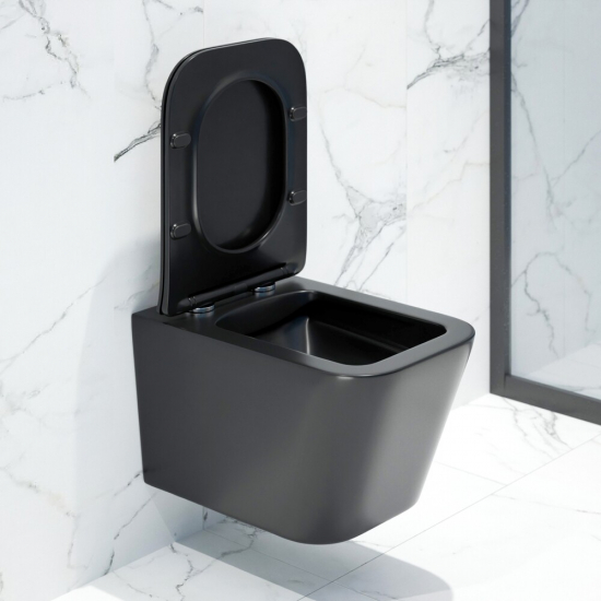 Унитаз подвесной EVA GOLD K633BM сиденье микролифт дюропласт тонкое, безободковый, чёрный матовый