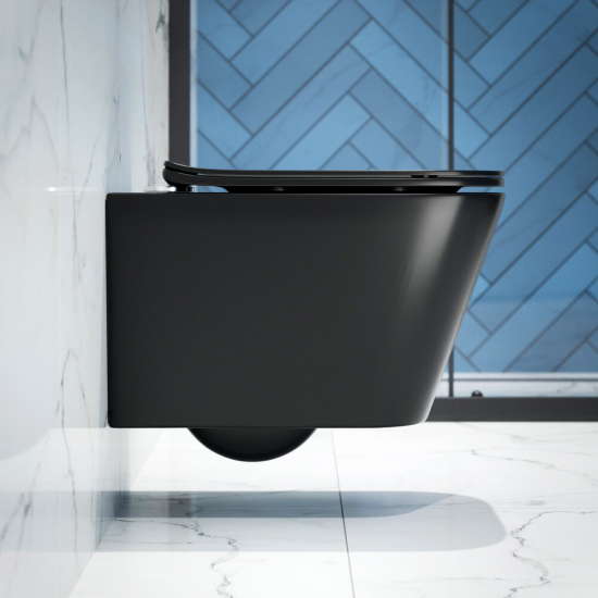 Унитаз подвесной EVA GOLD K633BM сиденье микролифт дюропласт тонкое, безободковый, чёрный матовый