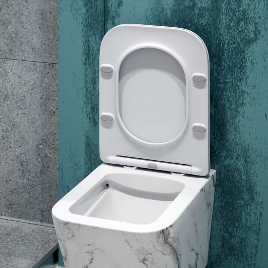 Унитаз подвесной EVA GOLD K633MD сиденье микролифт дюропласт тонкое, безободковый, белый мрамор