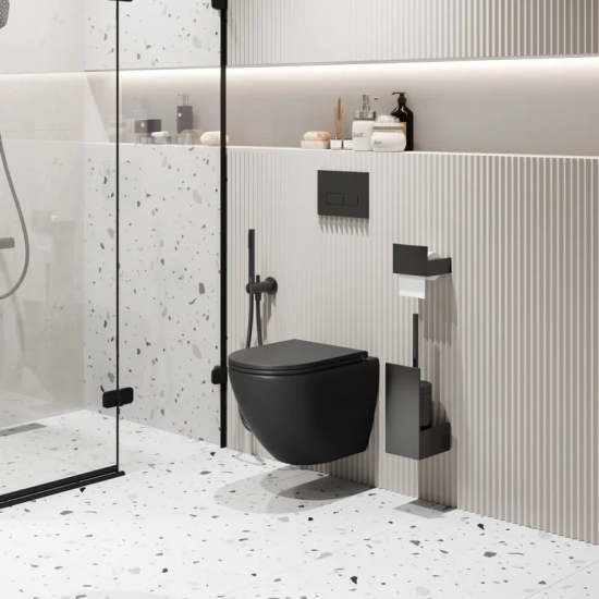 Унитаз подвесной GROSSMAN Торнадо GR-4455BMSQ безободковый, с микролифтом, чёрный матовый