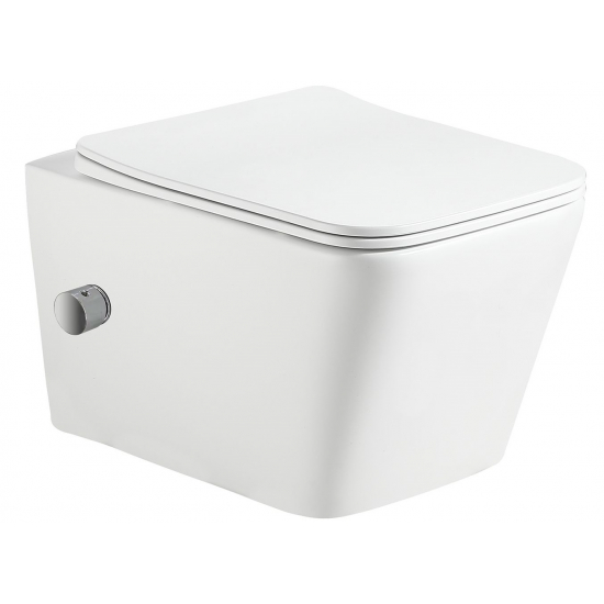 Унитаз подвесной HOLLER Block Bidet, сиденье микролифт, безободковый, белый глянец