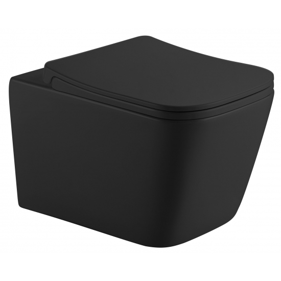 Унитаз подвесной HOLLER Block MB, сиденье микролифт, безободковый, чёрный матовый