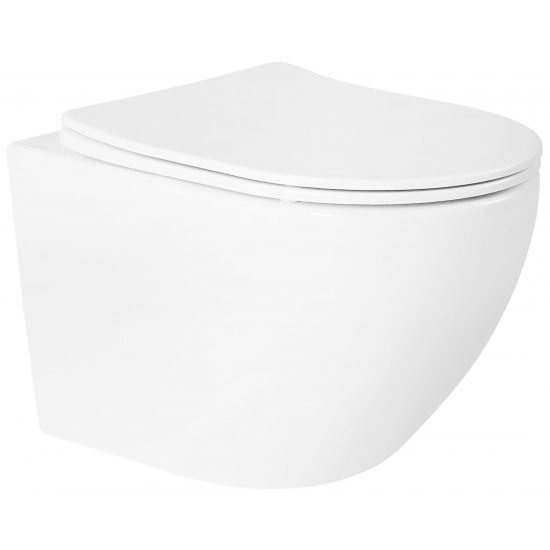 Унитаз подвесной HOLLER Flow Lux, сиденье микролифт, безободковый, белый глянец