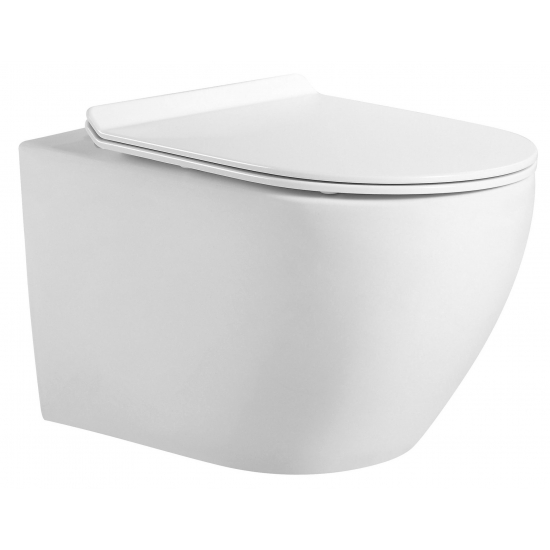 Унитаз подвесной HOLLER Flow MW Tornado, сиденье микролифт, безободковый, белый матовый