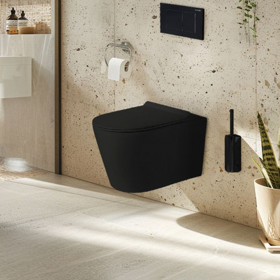 Унитаз подвесной HOLLER Host, сиденье микролифт, безободковый, чёрный матовый