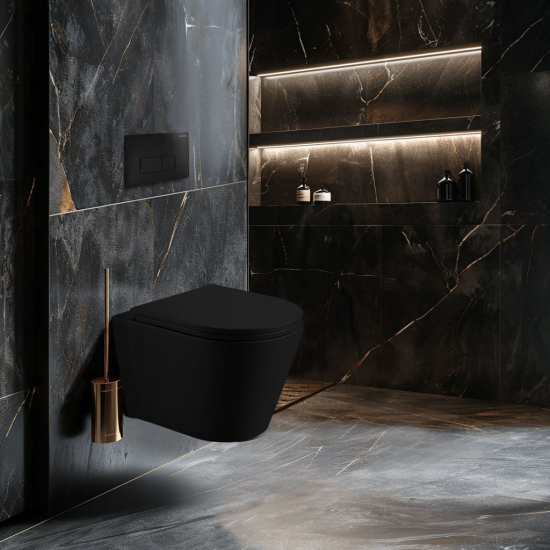 Унитаз подвесной HOLLER Shell MB, сиденье микролифт, безободковый, чёрный матовый