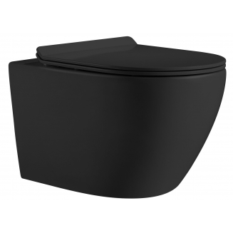 Унитаз подвесной HOLLER Wall MB, сиденье микролифт, безободковый, чёрный матовый
