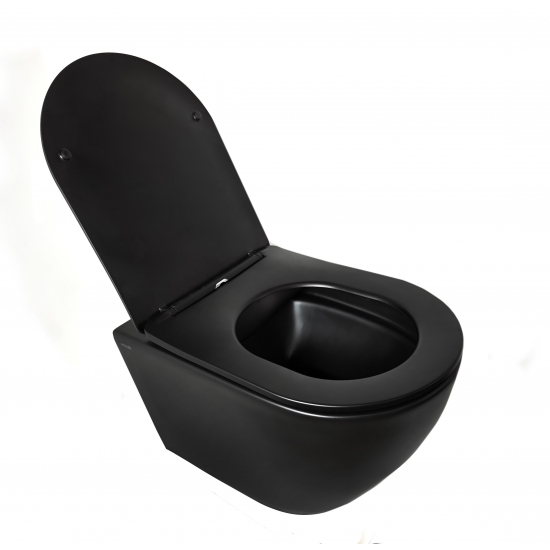 Унитаз подвесной HOLLER Wall MB, сиденье микролифт, безободковый, чёрный матовый