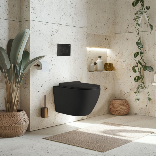 Унитаз подвесной HOLLER Wall MB, сиденье микролифт, безободковый, чёрный матовый