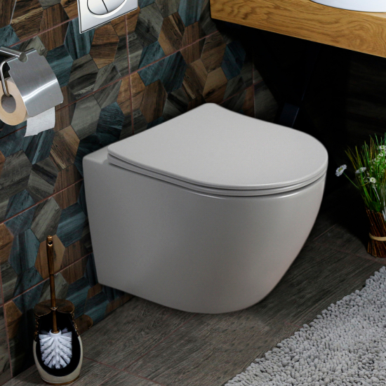 Унитаз подвесной MELANA MLN-310303MG безоботковый, с сиденьем микролифт, светло серый