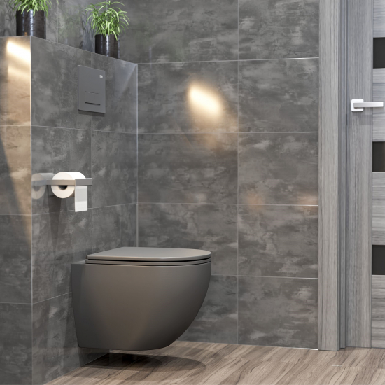 Унитаз подвесной SOLE Pandora 2 Grey УТ000081755 с сиденьем микролифт, безоботковый, серый матовый