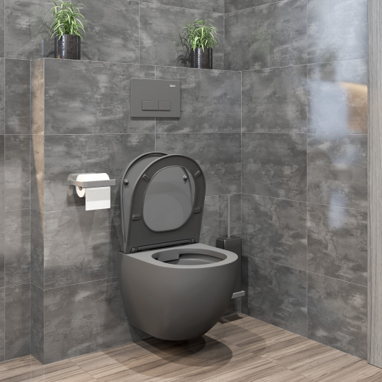 Унитаз подвесной SOLE Pandora 2 Grey УТ000081755 с сиденьем микролифт, безоботковый, серый матовый