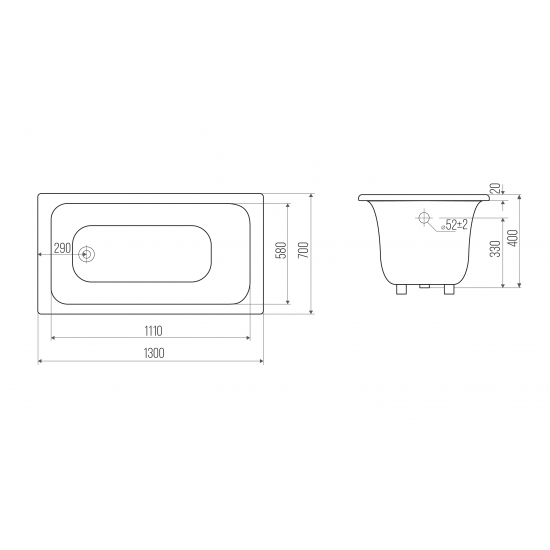 Ванна чугунная GOLDMAN Classic CL13070 без опоры 130x70 см
