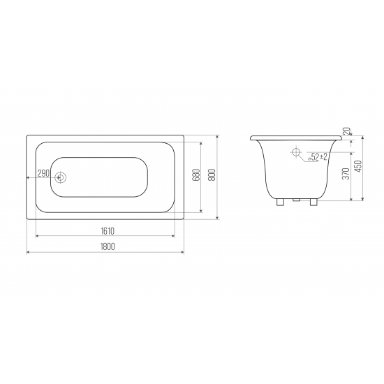 Ванна чугунная GOLDMAN Classic CL18080 без опоры 180x80 см
