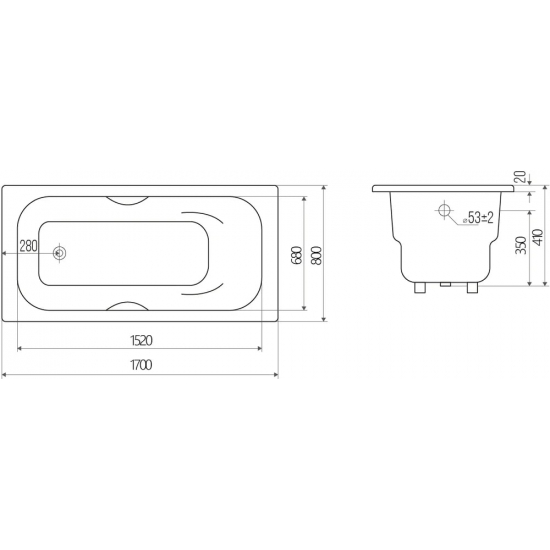 Ванна чугунная GOLDMAN Donni 170x80 см, с ножками, с ручками