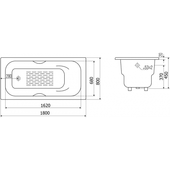 Ванна чугунная GOLDMAN Donni DN18080 без опоры 180x80 см