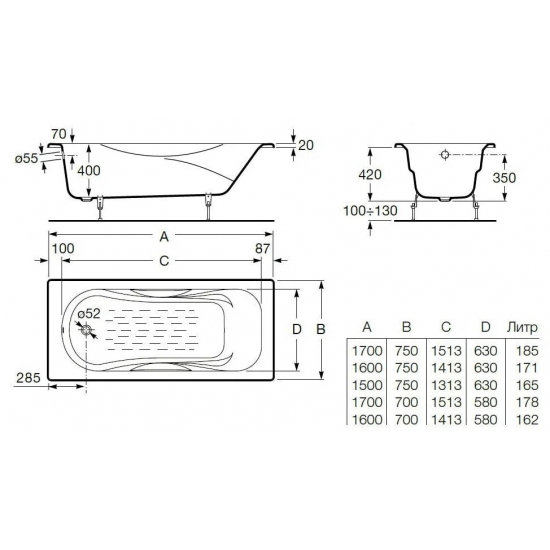 Ванна чугунная ROCA  Malibu 150x75