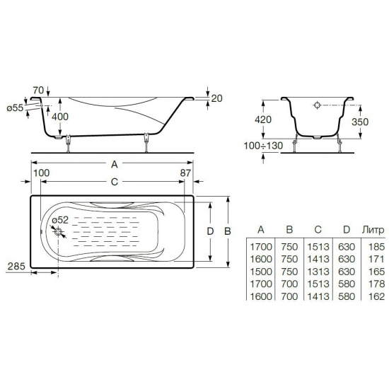 Ванна чугунная ROCA  Malibu 160x75