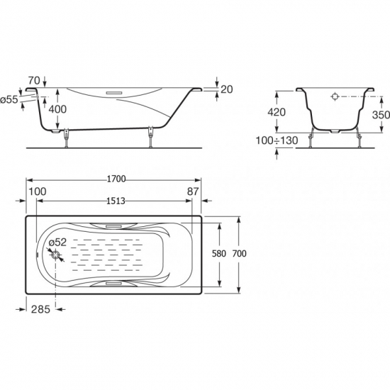 Ванна чугунная ROCA  Malibu 170x70
