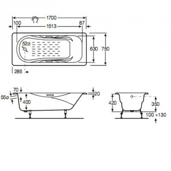 Ванна чугунная ROCA  Malibu 170x75