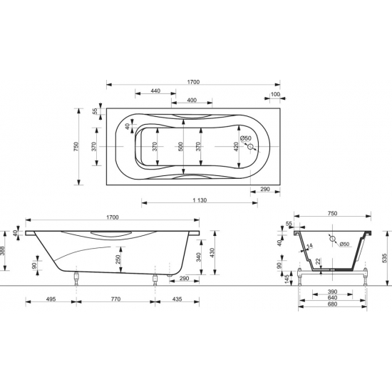 Ванна из литьевого мрамора ЭСТЕТ Эллис ФР-00008586 без опоры 170x75 см