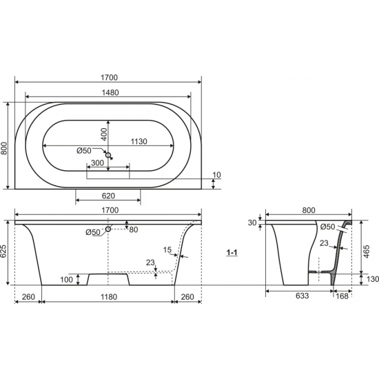 Ванна из литьевого мрамора ЭСТЕТ Лира ФР-00001912 170x80 см, отдельностоящая