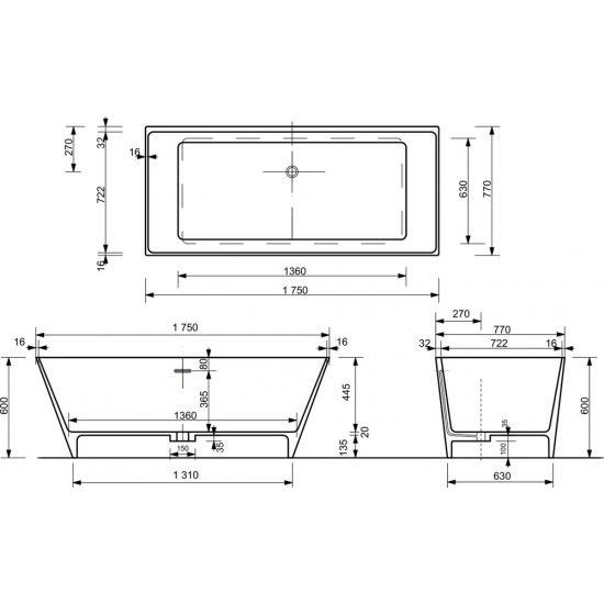 Ванна из литьевого мрамора ЭСТЕТ Манхэттен ФР-00006566 175x75 см, отдельностоящая